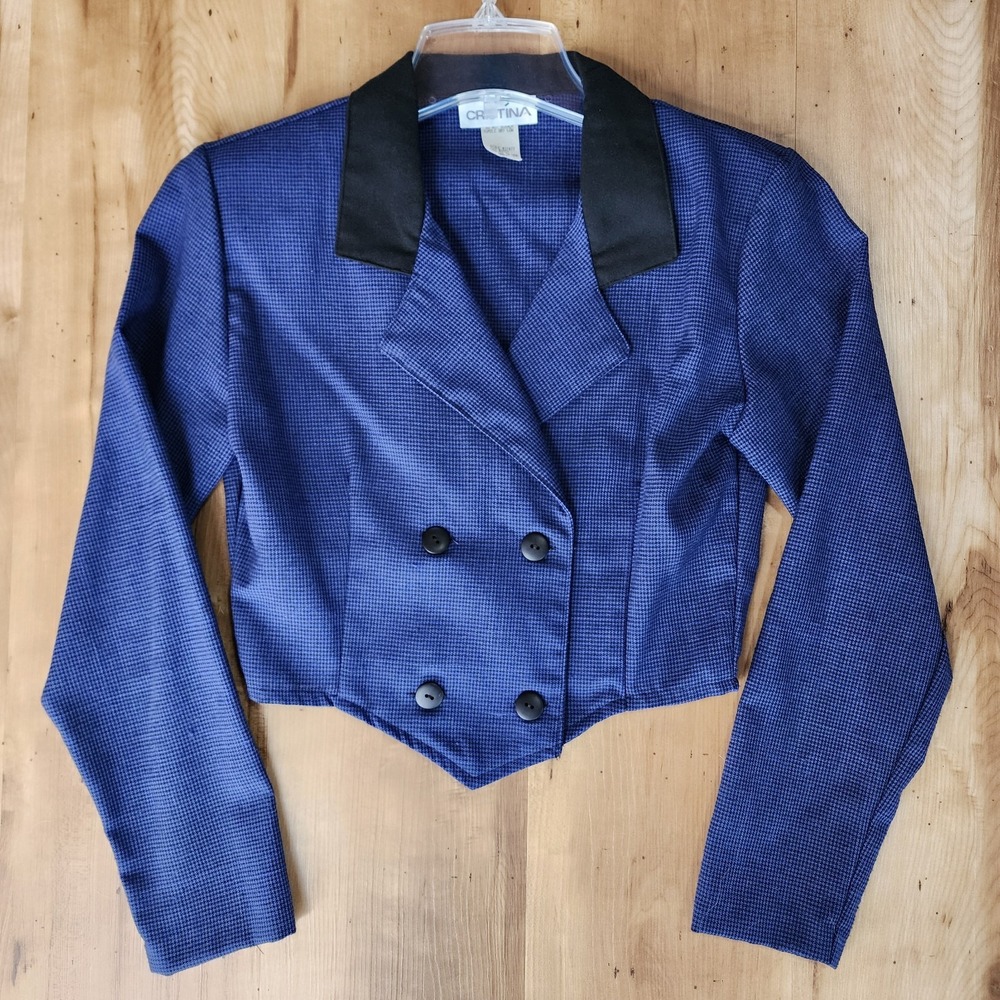 Vintage 80s Plaid Bolero Jacket Small Blue Matador Drum Major Cropped Fitted